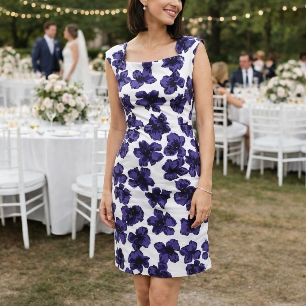 Milly Cattina Cotton Sheath Dress Purple Hydrangea 2 Retail $395 (minor flaw)